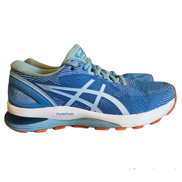ASICS‎ Womens Gel-Nimbus 21 Blue Coral SkyLight FlyteFoam Running Shoes Size 7 - Picture 1 of 6